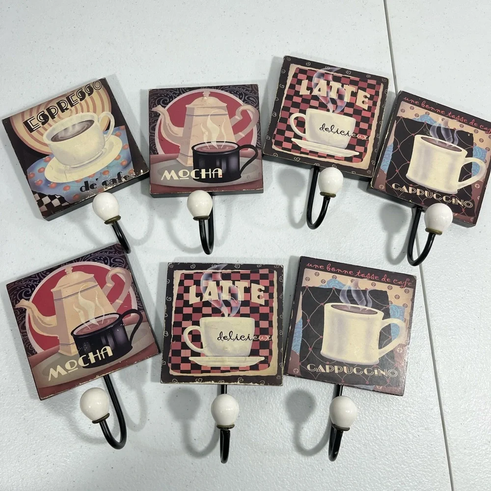 VINTAGE COFFEE THEMED WALL HOOKS